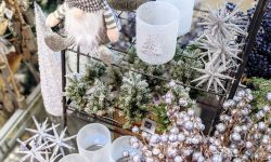 silver and white holiday decorations