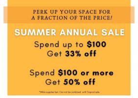 Summer annual sale details. Spend up to $100, get 33% off. Spend $100 more, get 50% off